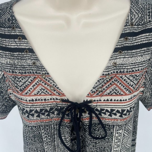 Cleobella Boho Shakira Romper Playsuit Sz Medium Short Sleeve Tassel Black Aztec - Picture 8 of 16